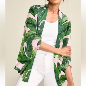 Soft Surroundings Palmetto Cocoon Kimono- pink and green tropical large extra lg